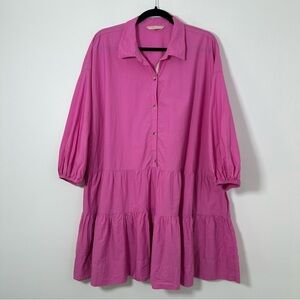 Free People Pink Tiered 3/4 Sleeve Midi Dress Size L